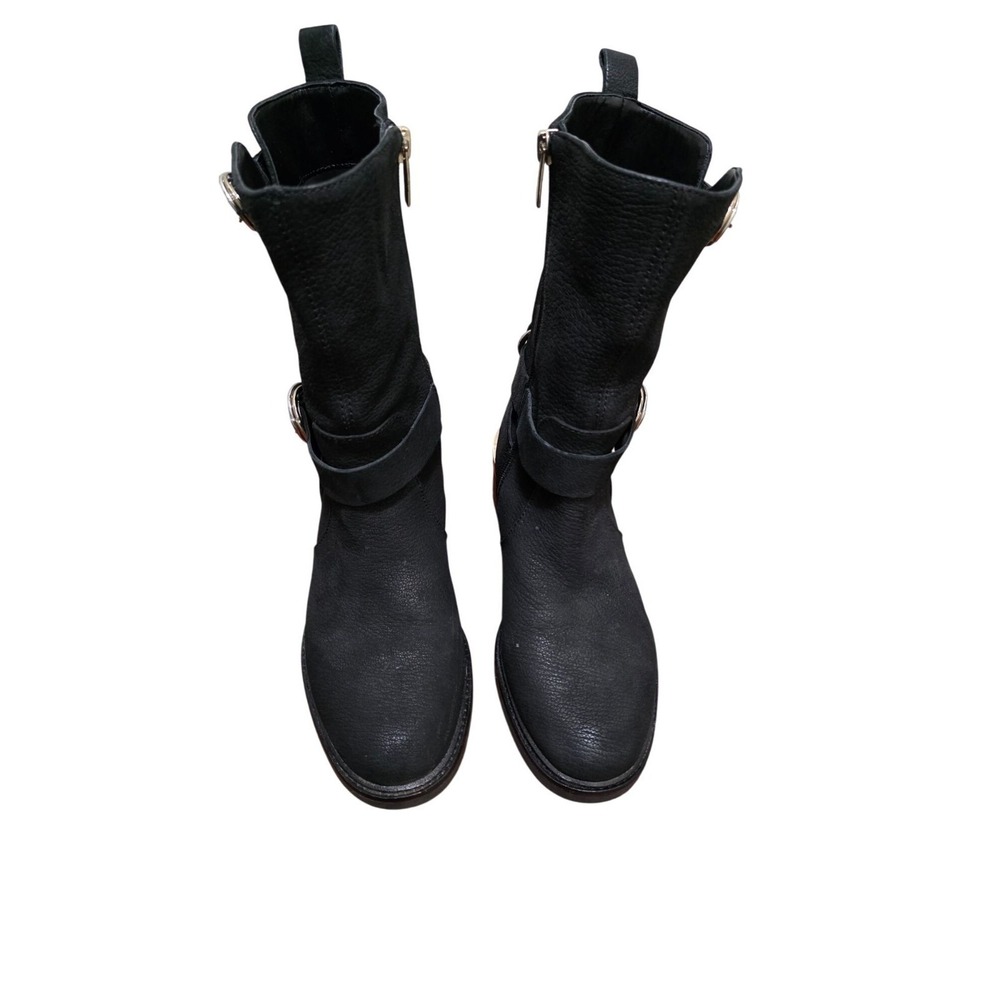 Vince Camuto‎ Kerivini Black Leather Mid-Calf Boots Straps & Buckle Size 7.5